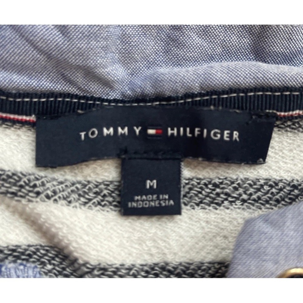 Tommy Hilfiger Striped Lace-Up Neck Top Long Sleeve Women's Medium - Picture 3 of 4